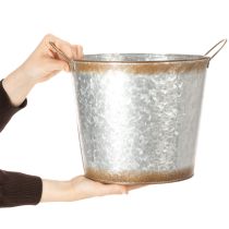 Produkt Doniczka z uchwytami, dekoracyjna misa z wykończeniem w kolorze rdzy, pojemnik metalowy w kolorze srebrnym Ø26cm H25,5cm