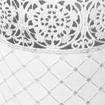 Produkt Doniczka z koronkowym wzorem, metalowy pojemnik, ozdobne wiaderko, biały, srebrny, shabby chic, wys. 28/25,5/23,5 cm, Ø 29,5/25,5/20 cm, zestaw 3 szt.