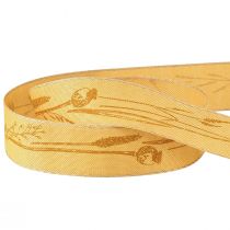 Produkt Wstążka jedwabna jesienna z trawami ozdobna wstążka żółta 25mm 18m