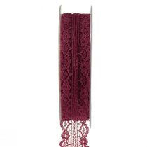Produkt Wstążka koronkowa z kwiatami ozdobna wstążka Bordeaux W25mm L25m