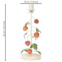 Produkt Metalowy świecznik stożkowy z dekoracją truskawkową, kremowy, okrągły, wys. 26 cm