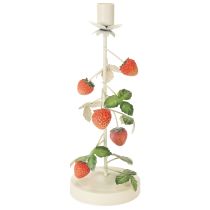 Produkt Metalowy świecznik stożkowy z dekoracją truskawkową, kremowy, okrągły, wys. 26 cm