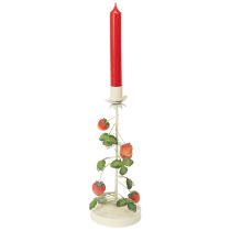 Produkt Metalowy świecznik stożkowy z dekoracją truskawkową, kremowy, okrągły, wys. 26 cm