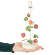 Produkt Metalowy świecznik stożkowy z dekoracją truskawkową, kremowy, okrągły, wys. 26 cm