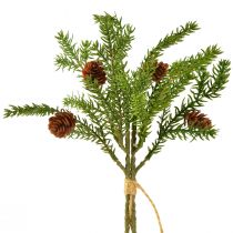 Produkt Sztuczna gałązka jodły z dwoma naturalnymi szyszkami - Przewiązana jutą - Idealna dekoracja świąteczna 28cm 4szt