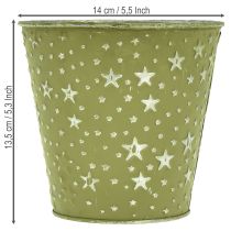 Produkt Doniczka metalowa, srebrno-zielona z gwiazdkami, Ø14cm