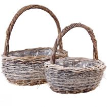 Produkt Kosz wiklinowy z rączką owalny biały naturalny L32/40cm – zestaw 2 szt