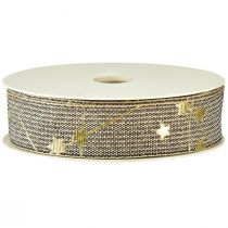 Produkt Wstążka świąteczna z gwiazdkami, czarno-białe złoto 25mm 18m