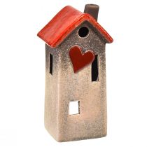 Produkt Ceramiczna latarnia domowa z czerwonym dachem i okienkiem w kształcie serca - 17,5 cm 2 szt