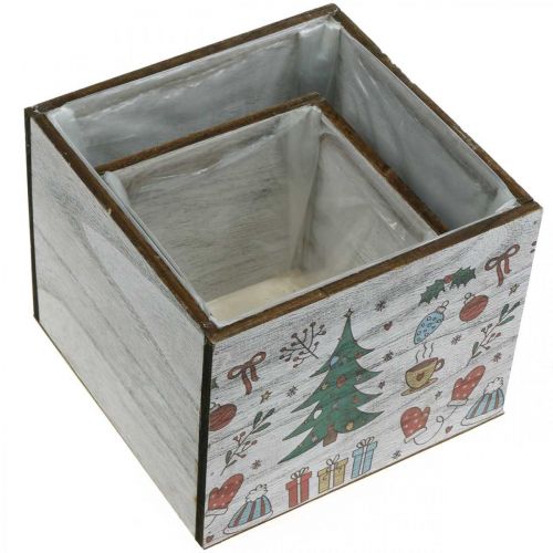 Produkt Doniczka drewniana ozdoba świąteczna biała, kolorowa 20×20/15×15cm, zestaw 2