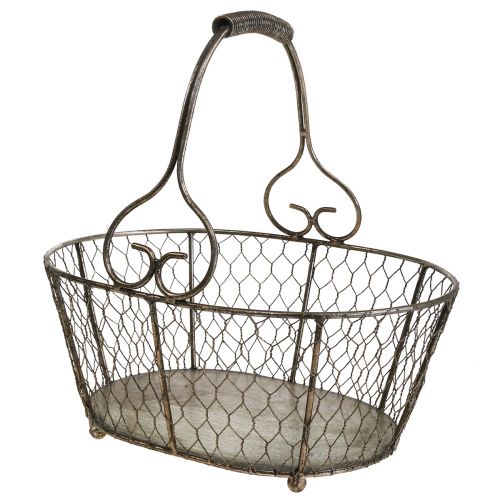 Floristik24 Kosz druciany kosz w stylu antycznym z metalowym uchwytem kosz 28×23×12cm