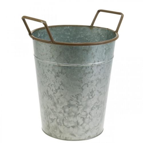Produkt Doniczka z uchwytami, metalowy pojemnik do sadzenia, doniczka srebrna, brązowa Ø24cm W32,5cm