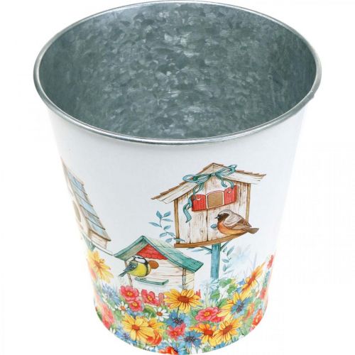 Produkt Blaszana doniczka z budkami dla ptaków, dekoracja letnia, donica wys.14,5cm Ø13,5cm