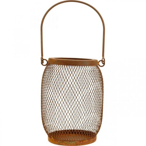 Floristik24 Latarnia dekoracyjna z metalowym uchwytem w kolorze rdzy Ø12,5 cm wys. 17 cm