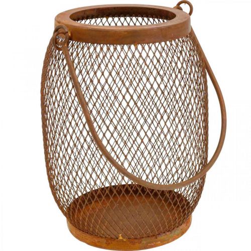 Floristik24 Latarnia dekoracyjna z metalowym uchwytem w kolorze rdzy Ø12,5 cm wys. 17 cm