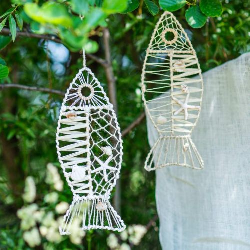 Floristik24 Deco Fish with Shell Deco, Maritime Deco, Fish to Hang White 38cm