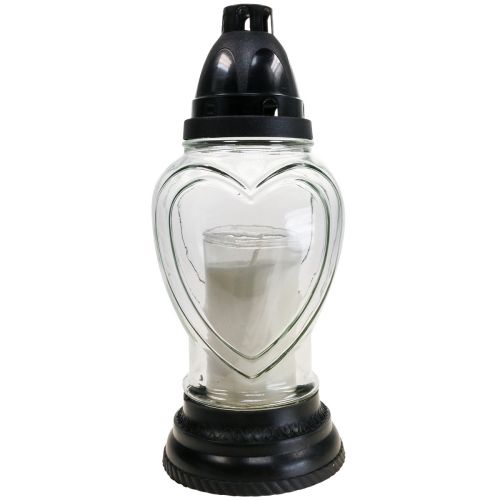 Floristik24 Lampa grobowa szklana serce grawerowane lampion grobowy przezroczysty Ø11cm H26cm
