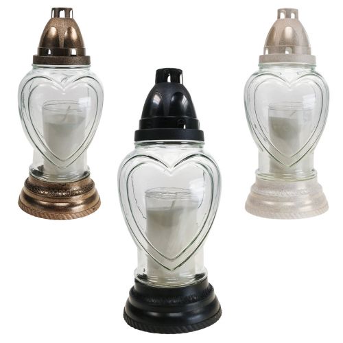 Floristik24 Lampa grobowa szklana serce grawerowane lampion grobowy przezroczysty Ø11cm H26cm