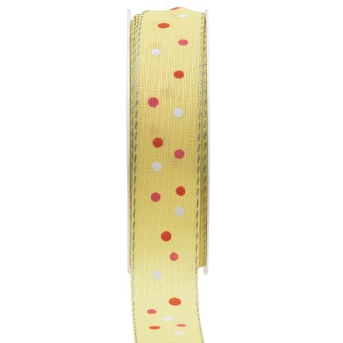 Wstążka prezentowa w kropki żółta 25mm 18m