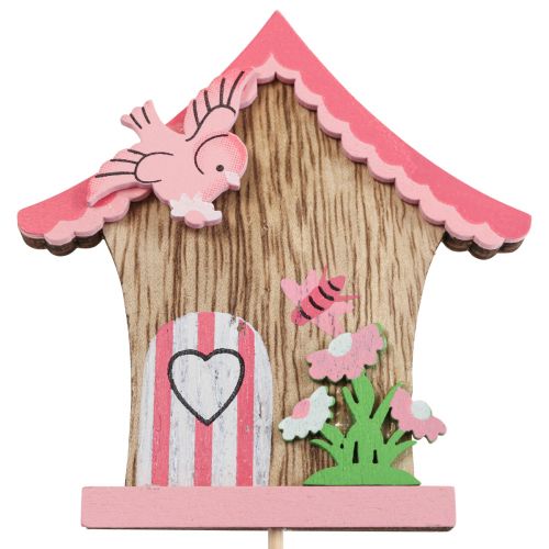 Floristik24 Wtyczka kwiatowa drewniana ozdobna zatyczka budka dla ptaków 7,5x8cm 12 sztuk