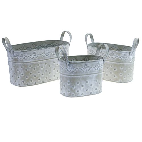 Floristik24 Doniczka owalna z uchwytami Jardiniere metalowa 24/19/14cm 3szt