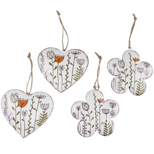 Produkt Dekoracja wisząca dekoracja metalowa serca i kwiaty białe 10cm 4szt