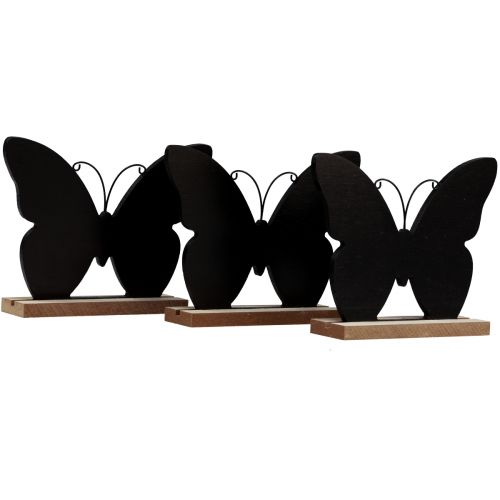 Floristik24 Dekoracja stołu Drewniana dekoracja Motyl Czarny Naturalny 12cm 6 szt