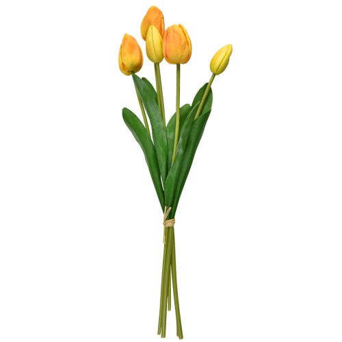 Produkt Pomarańczowo-Żółte Tulipany Dekoracja Sztuczne Kwiaty Prawdziwego Dotyku 49cm 5 szt