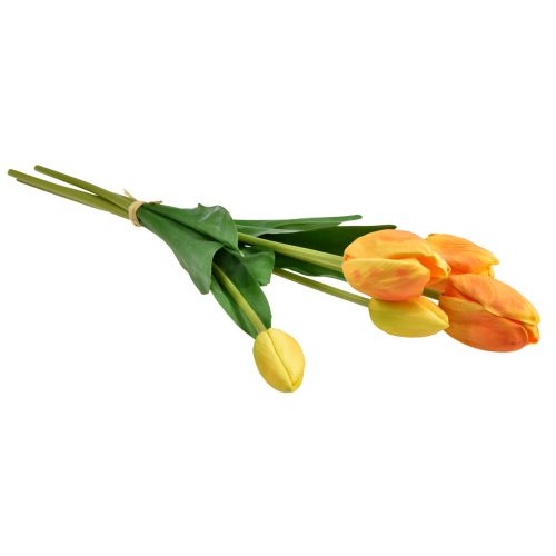Produkt Pomarańczowo-Żółte Tulipany Dekoracja Sztuczne Kwiaty Prawdziwego Dotyku 49cm 5 szt