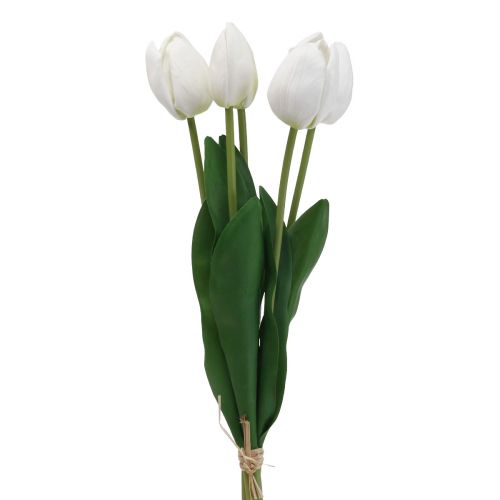 Białe Tulipany Dekoracja Sztuczne Kwiaty Real Touch Wiosna 49cm 5 szt