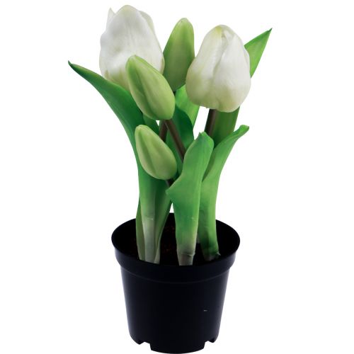 Produkt Sztuczne tulipany w doniczce Białe tulipany sztuczne kwiaty 22cm