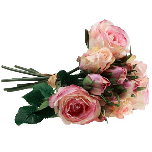 Produkt Sztuczne róże różowe kremowe sztuczne róże dekoracje 29cm 12 szt