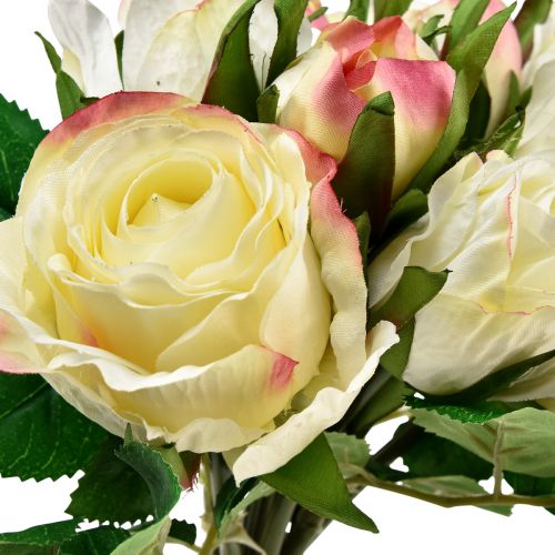 Produkt Sztuczne Róże Kremowy Żółty Różowy Sztuczne Róże Dekoracyjny Bukiet 29cm 12 szt