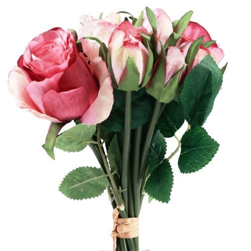 Floristik24 Sztuczne róże Różowe sztuczne róże Dekoracyjny bukiet 29cm 12szt