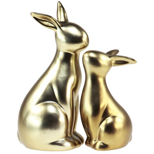 Floristik24 Zajączki wielkanocne, ceramiczny złoty króliczek mama 20/13 cm, zestaw 2 sztuk