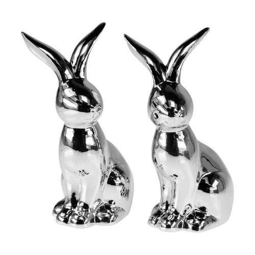 Produkt Dekoracyjny Zając Wielkanocny Ceramiczny Dekoracyjny Królik Siedzący Srebrny 18cm 2 Szt