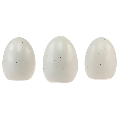 Produkt Ceramiczna dekoracja jajek wielkanocnych szare złoto w kropki 8,5cm 3 szt