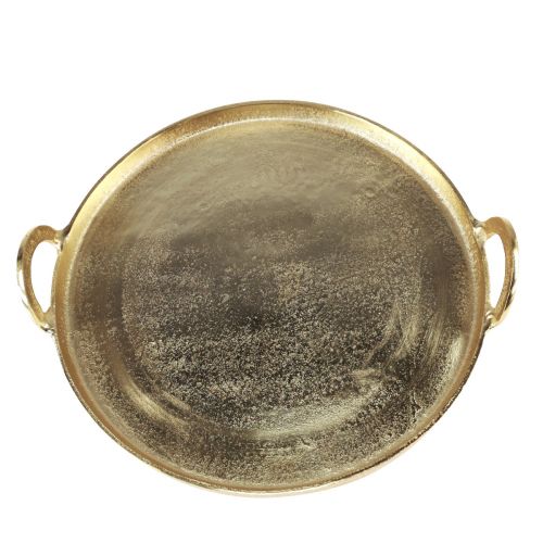 Produkt Taca okrągła, metalowa w kolorze złotym z uchwytem 38×35×6,5cm