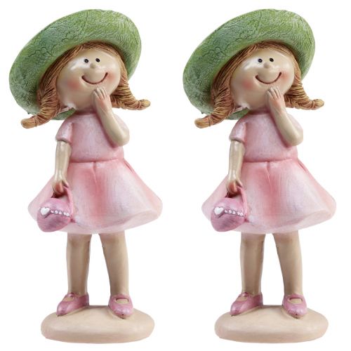 Produkt Figurki dekoracyjne dziewczynka z kapeluszem różowo-zielonym 6,5x5,5x14,5cm 2szt