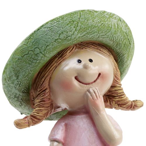 Produkt Figurki dekoracyjne dziewczynka z kapeluszem różowo-zielonym 6,5x5,5x14,5cm 2szt