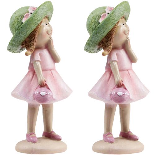 Produkt Figurki dekoracyjne dziewczynka z kapeluszem różowo-zielonym 6,5x5,5x14,5cm 2szt