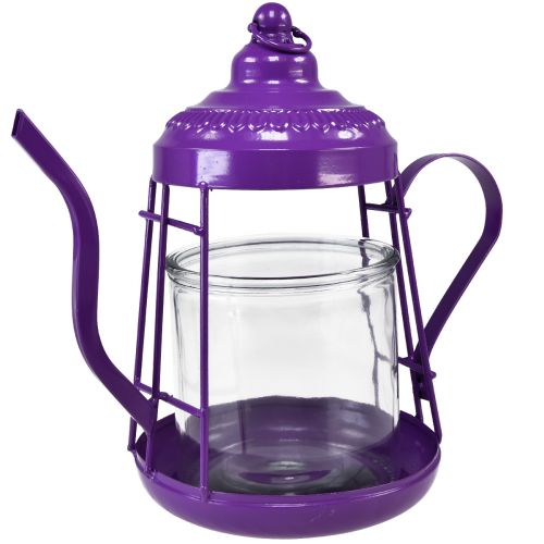 Produkt Świecznik na tealighty, szklana latarnia, czajniczek, fioletowy, Ø15cm, W26cm