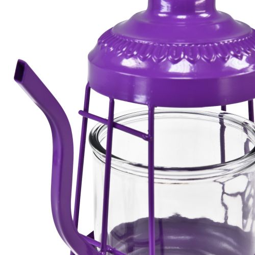 Produkt Świecznik na tealighty, szklana latarnia, czajniczek, fioletowy, Ø15cm, W26cm