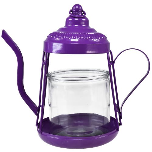 Produkt Świecznik na tealighty, szklana latarnia, czajniczek, fioletowy, Ø15cm, W26cm