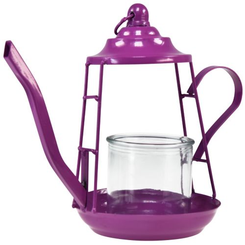 Produkt Świecznik na tealighty, szklana latarnia, czajniczek, różowy, Ø13cm W22cm
