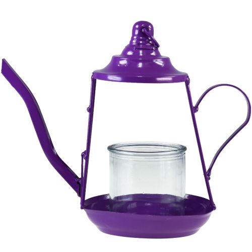 Produkt Świecznik na tealighty Szklany czajniczek z latarnią fioletowy Ø13cm W22cm