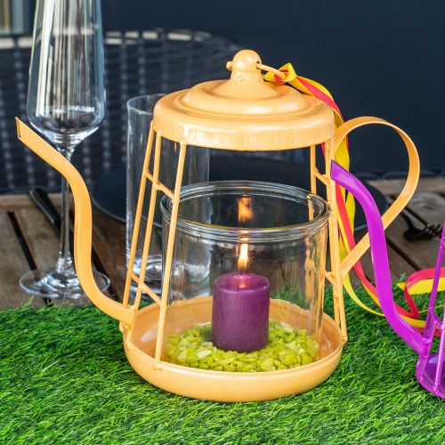 Produkt Świecznik na tealighty, szklana latarnia, czajniczek, pomarańczowy Ø13cm 22cm
