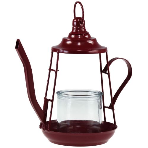 Produkt Świecznik na tealighty, szklana latarnia, metalowy dzbanek, czerwony, wys. 22 cm