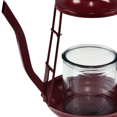 Produkt Świecznik na tealighty, szklana latarnia, metalowy dzbanek, czerwony, wys. 22 cm