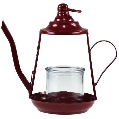 Produkt Świecznik na tealighty, szklana latarnia, metalowy dzbanek, czerwony, wys. 22 cm